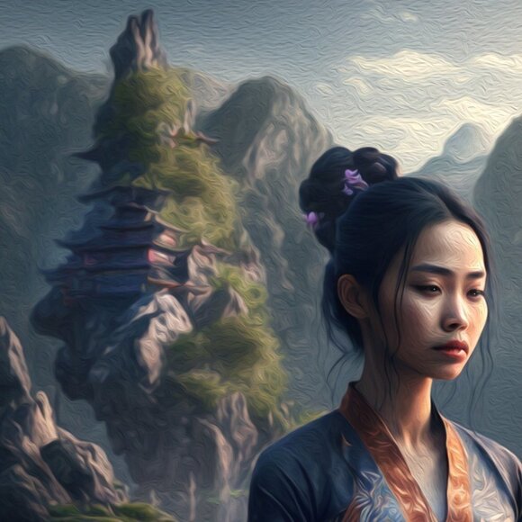 8x10 Woman Meditating Gorgeous‎ Landscape Fantasy Art Oil Painting Print - Picture 6 of 7